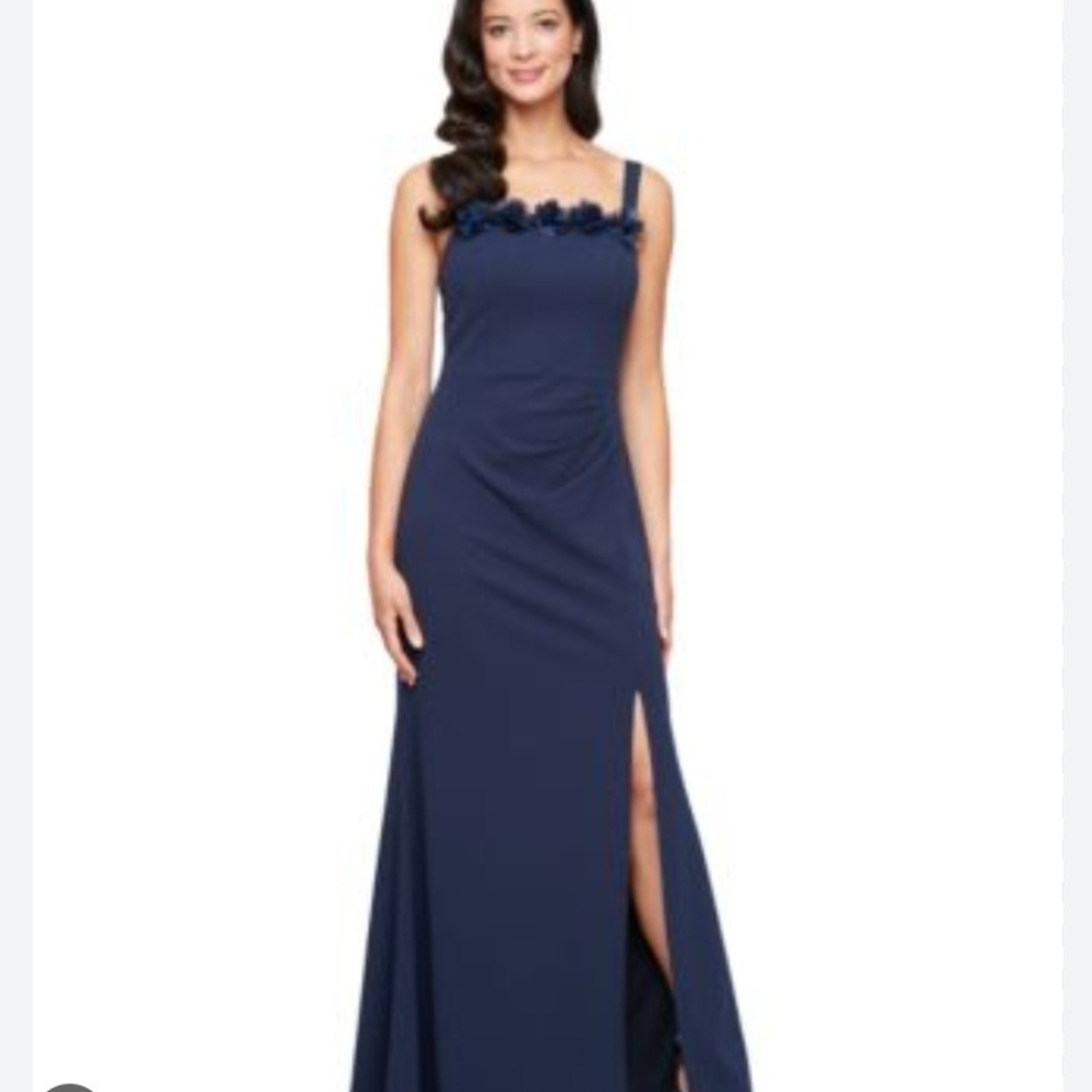 Alex Evenings Navy Dress with Floral Detail